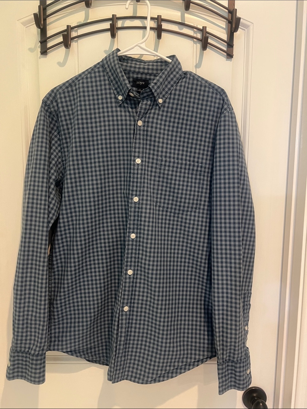 J. Crew Men's Navy and Light Blue Gingham Button-Down Shirt